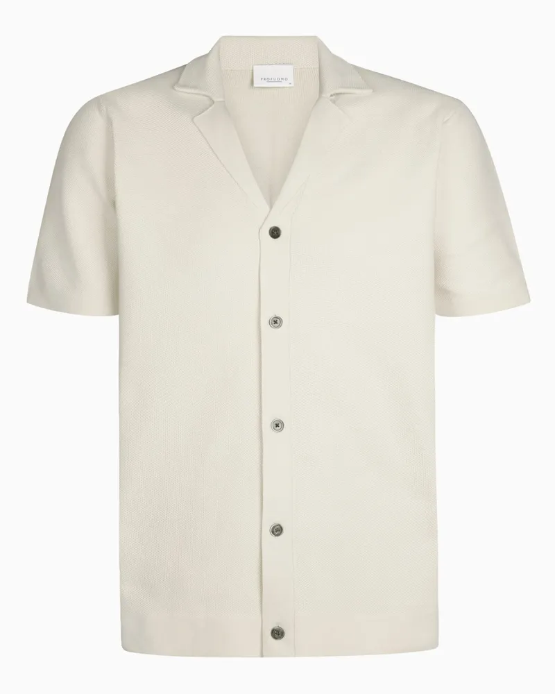 Profuomo Strick-Kurzarmhemd mit Variokragen und Perlmuttknöpfen in Offwhite