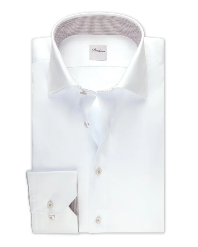 Stenströms Hemd aus Twofold Super Cotton mit Ausputz, Regular Fit in Weiß