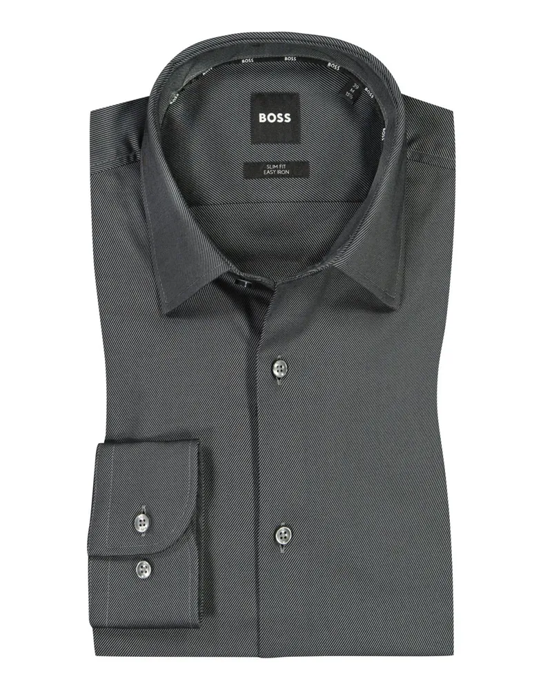 HUGO BOSS Hemd in diagonaler Struktur, Slim Fit in Anthrazit