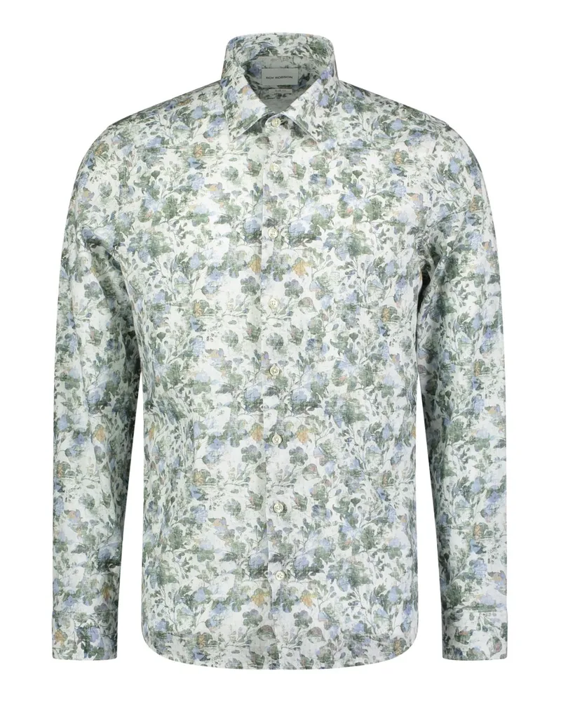 Roy Robson Leichtes Hemd aus Baumwolle und Leinen mit floralem Print, Slim Fit in Grün