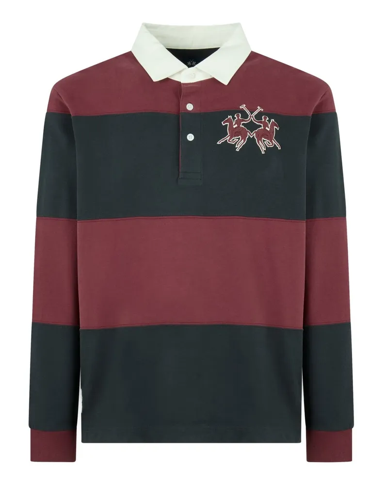 La Martina Rugbyshirt aus Baumwolle mit breitem Ringel und Logo-Aufnäher in Bordeaux