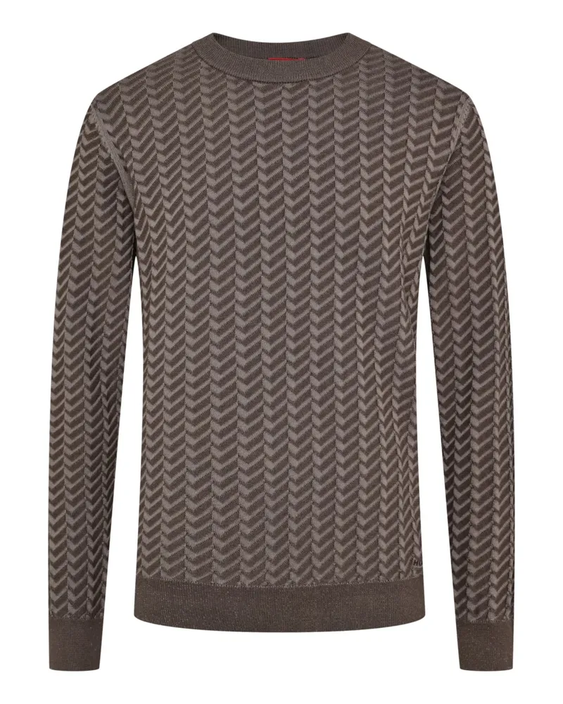 HUGO BOSS Softer Rundhalspullover mit geometrischem Strickmuster in Braun
