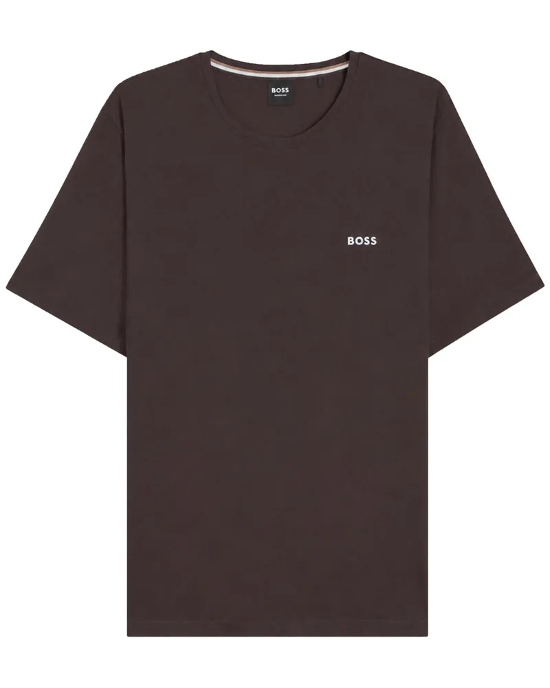 HUGO BOSS Unifarbenes Stretch-T-Shirt mit Logo-Schriftzug und O-Neck in Braun