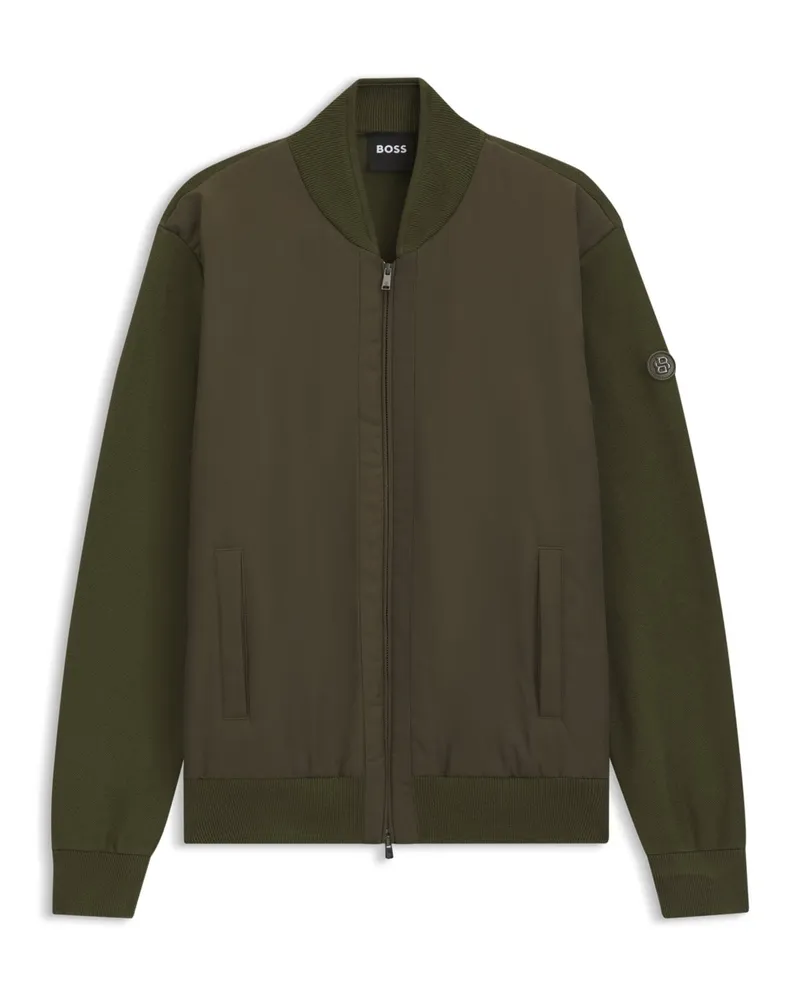 HUGO BOSS Hybrider Strick-Blouson mit Logo-Aufnäher in Oliv