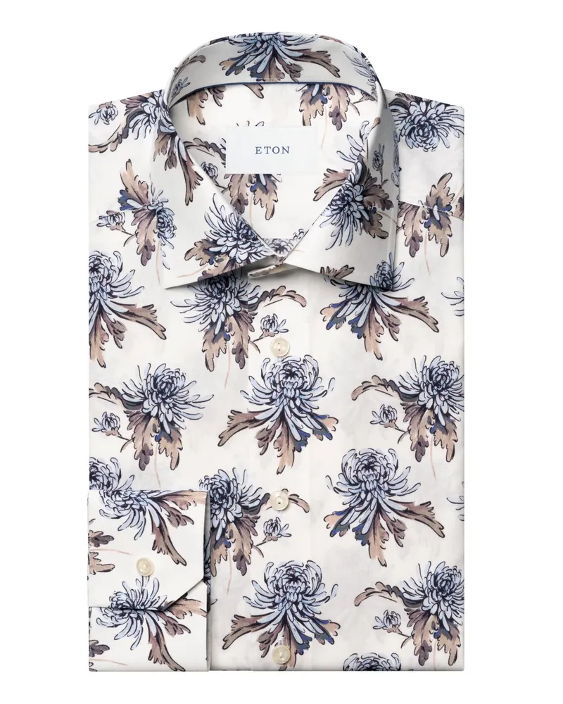 Eton Hemd aus Bio-Baumwolle mit floralem Print, Contemporary Fit in Weiß