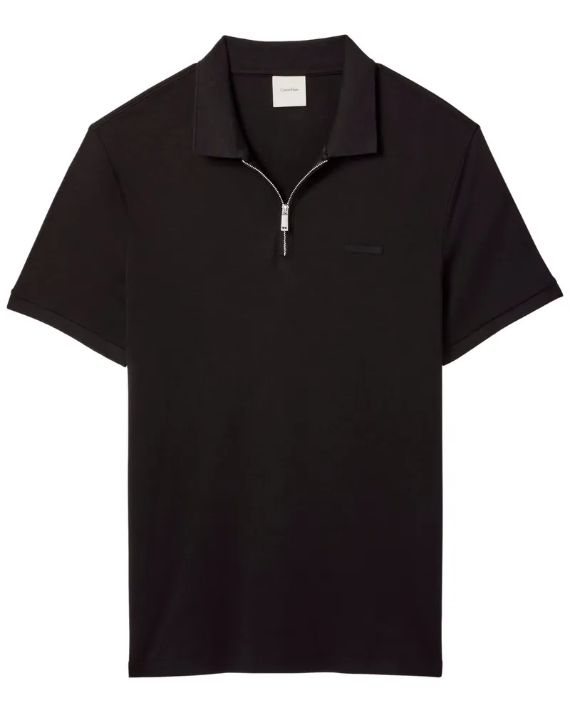 Calvin Klein Softes Poloshirt aus Supima Baumwolle mit Zip, Slim Fit in Schwarz