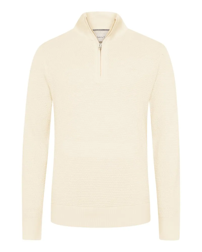 Gant Strukturierter Troyer aus einem Wollmix mit gesticktem Logo in Offwhite