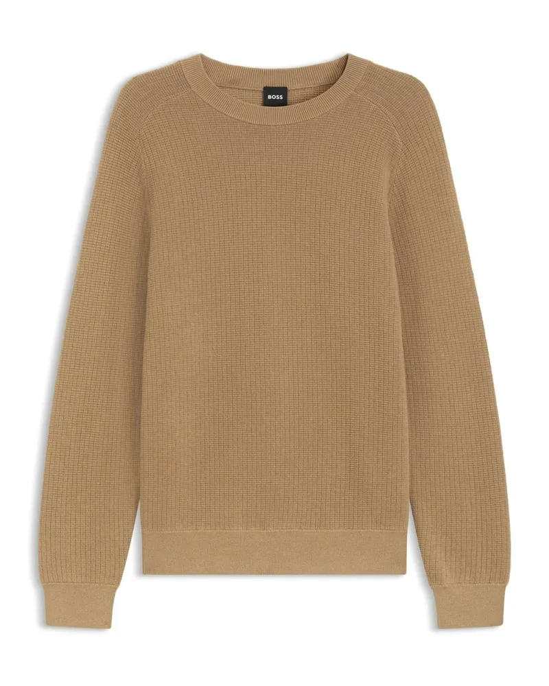 HUGO BOSS Strick-Pullover aus Baumwolle und Schurwolle in Beige