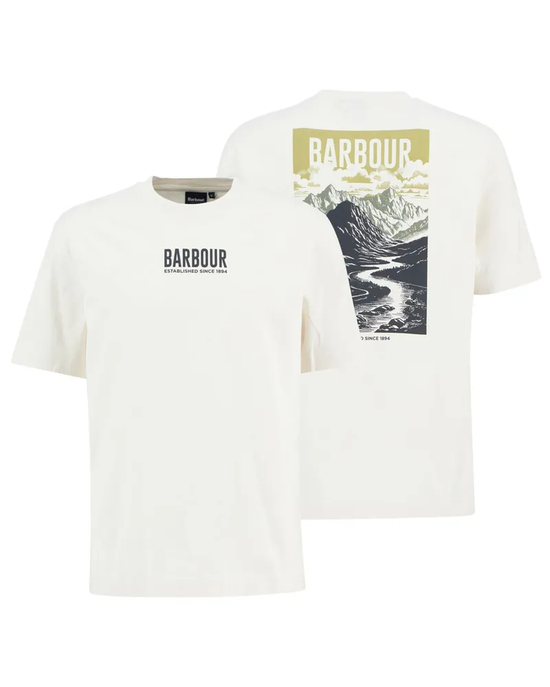 Barbour Softes T-Shirt mit Front- und Back-Print in Offwhite