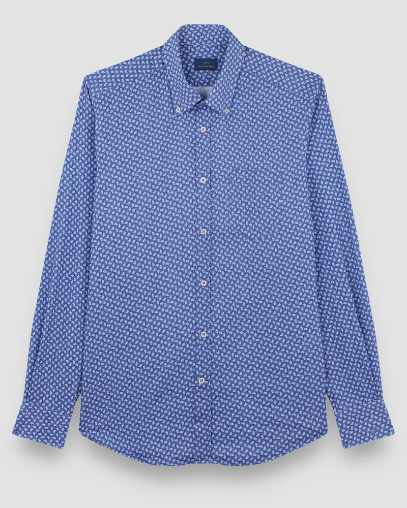 Paul & Shark Softes Hemd mit Paisley-Muster und Button Down-Kragen in Blau