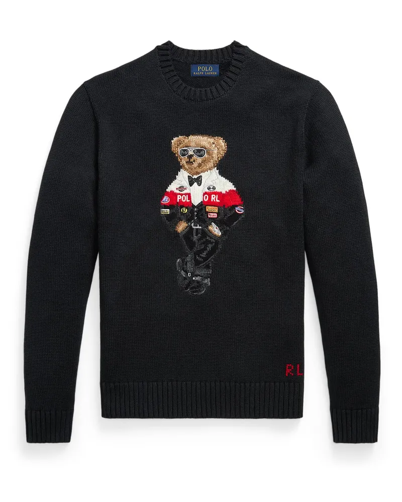 Ralph Lauren Pullover mit Kaschmiranteil und Polo-Bear-Stickerei in Schwarz