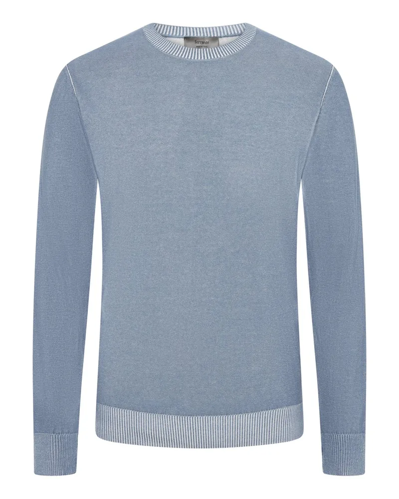 Ferrante Rundhalspullover aus Baumwolle in Washed-Optik mit Rippbündchen in Schwarzblau