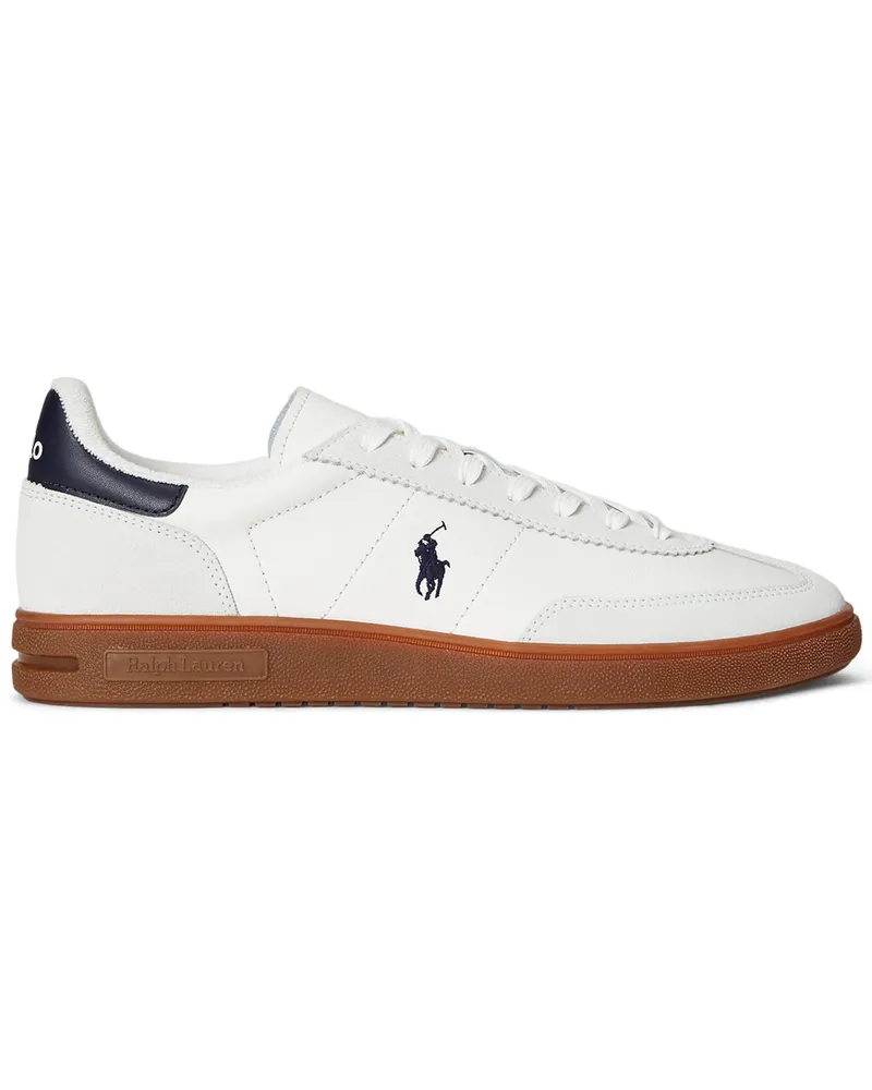 Ralph Lauren Leder-Sneaker Bedford mit Poloreiter-Aufnäher und Wildleder-Overlays in Weiß