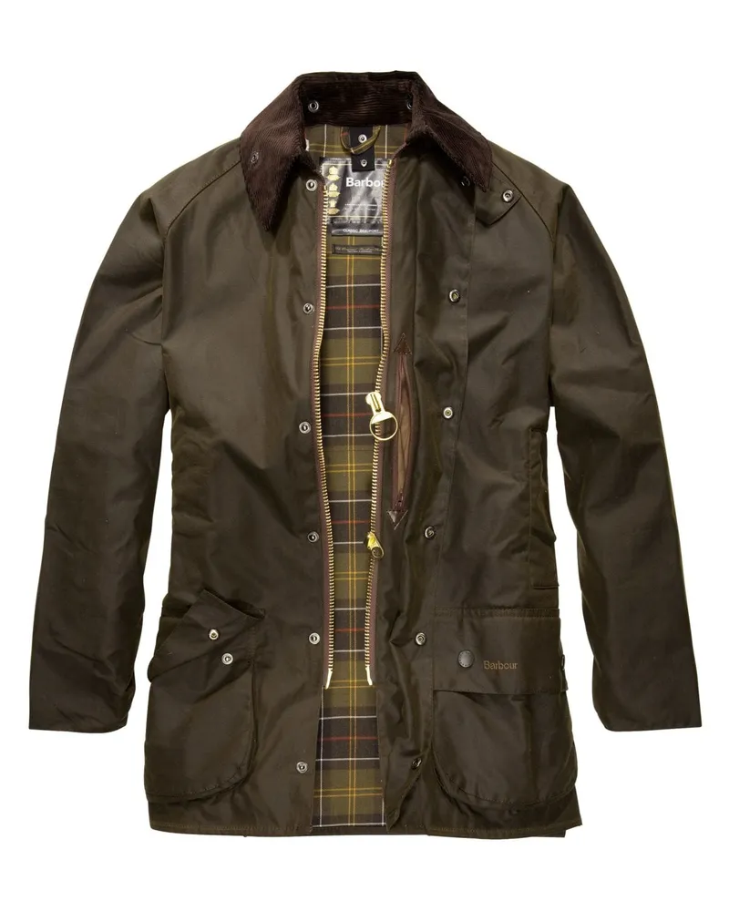 Barbour Wachsjacke Beaufort mit Cord-Kragen in Oliv