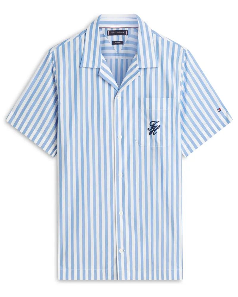 Tommy Hilfiger Kurzarmhemd aus Baumwolle mit Blockstreifen, Regular Fit in Hellblau