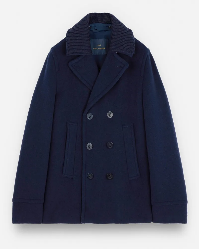 Paul & Shark Cabanjacke aus Wolle und Kaschmir mit Strickbesatz am Kragen in Marine