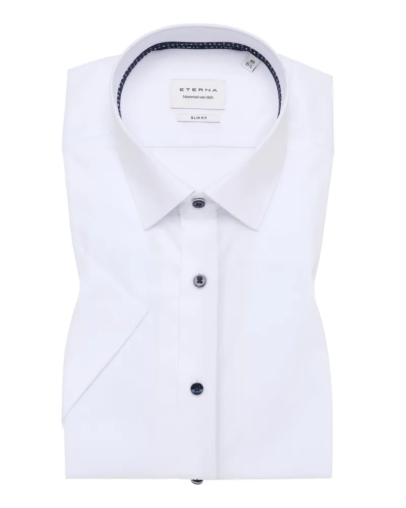 Eterna Unifarbenes Dynamic Cotton-Kurzarmhemd, Slim Fit in Weiß