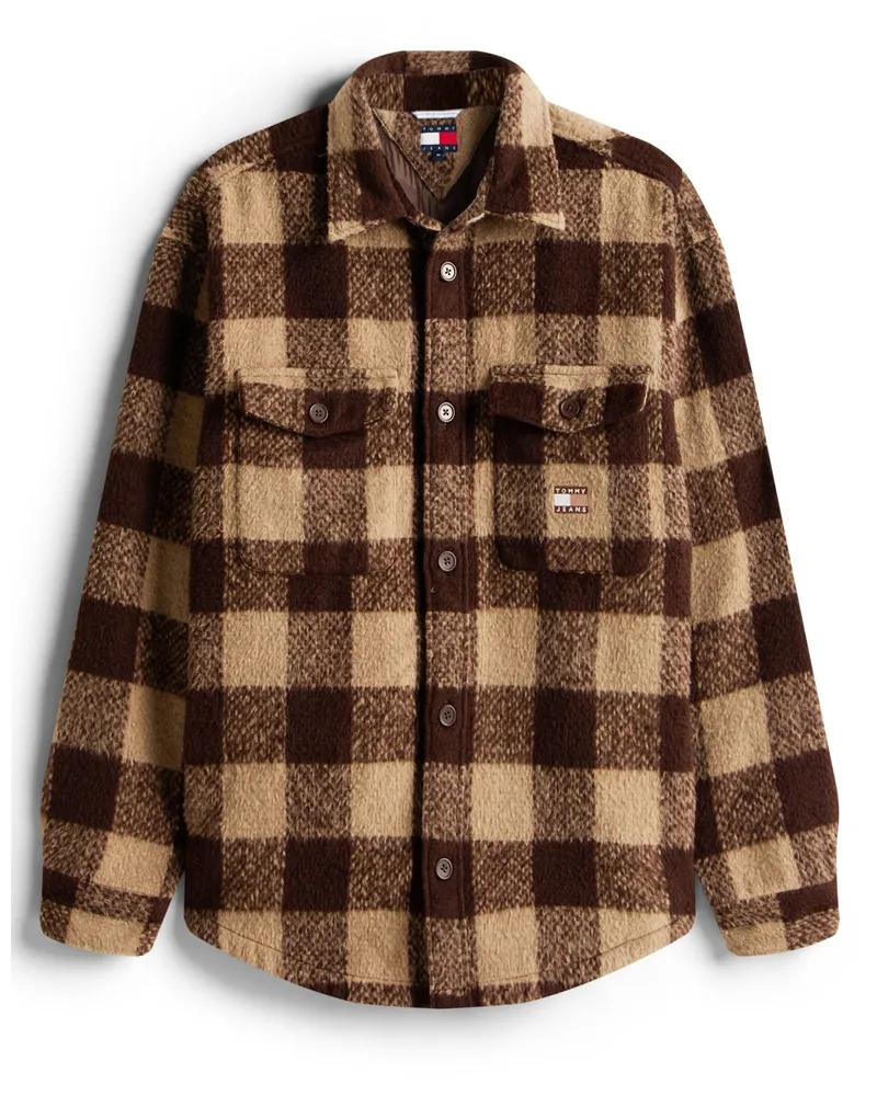Tommy Hilfiger Overshirt aus recyceltem Material mit Check-Muster in Hellbraun