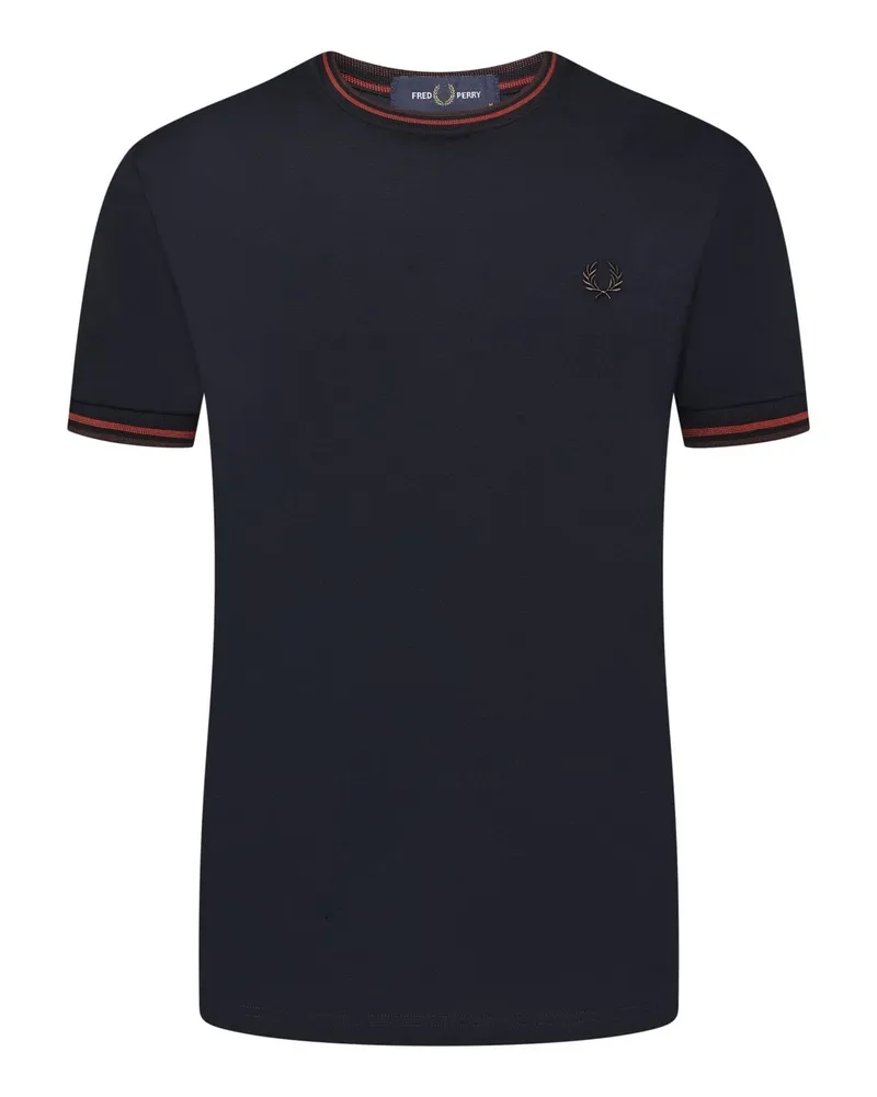 Fred Perry T-Shirt mit ikonischer Lorbeerkranz-Stickerei und Kontrastbündchen in Marine