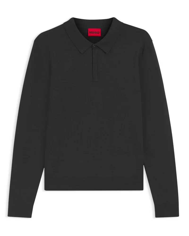 HUGO BOSS Langarm-Poloshirt aus leichtem Jersey-Mix in Schwarz