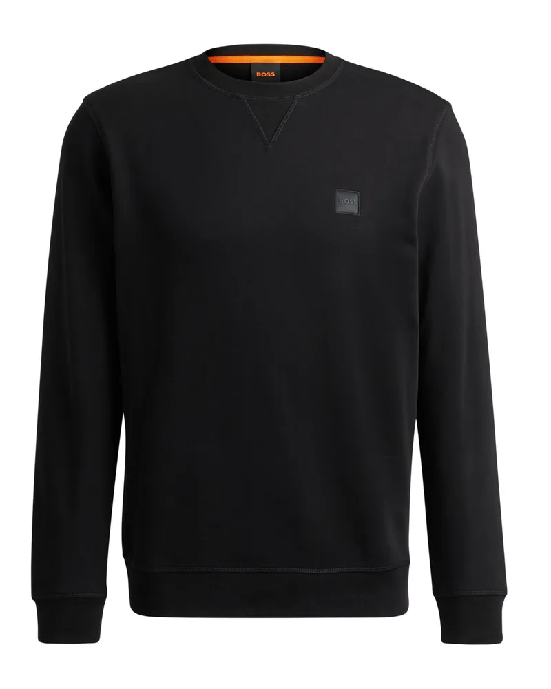 HUGO BOSS Sweatshirt mit O-Neck und V-Einsatz am Kragen in Schwarz