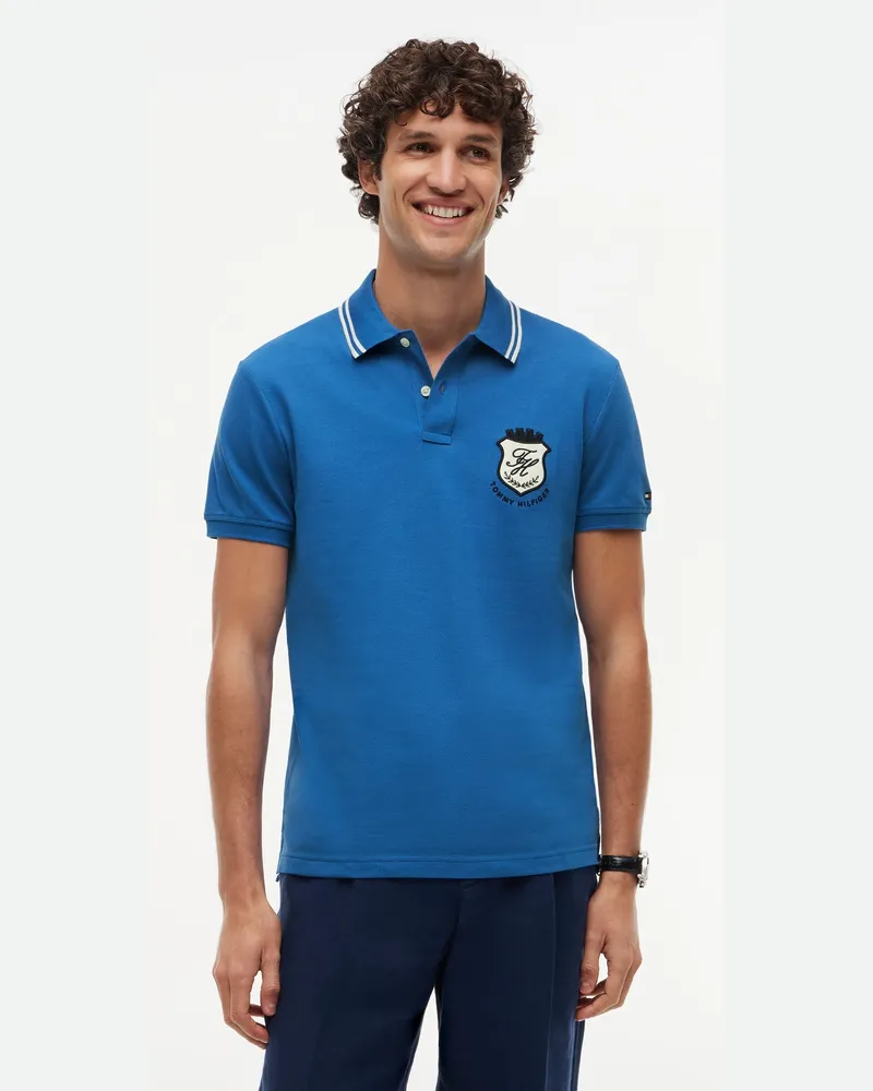 Tommy Hilfiger Piqué-Poloshirt mit Label-Aufnäher und Stretchanteil, Regular Fit in Königsblau