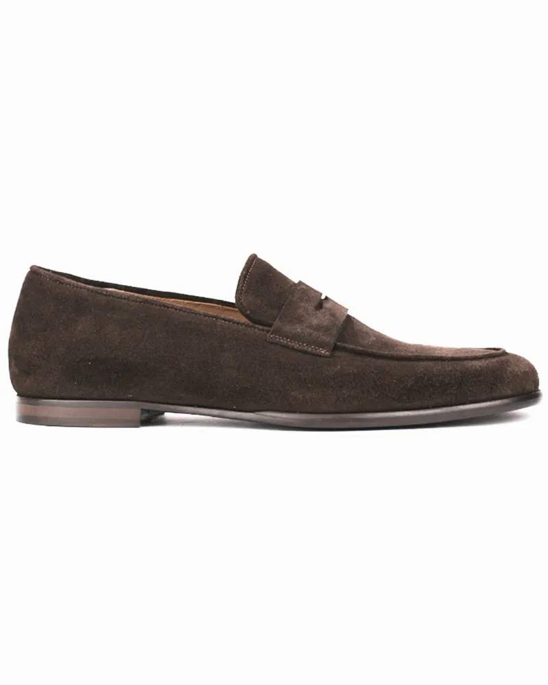 SCHUHE & HANDWERK Handgefertigte Penny Loafer aus Veloursleder in Dunkelbraun
