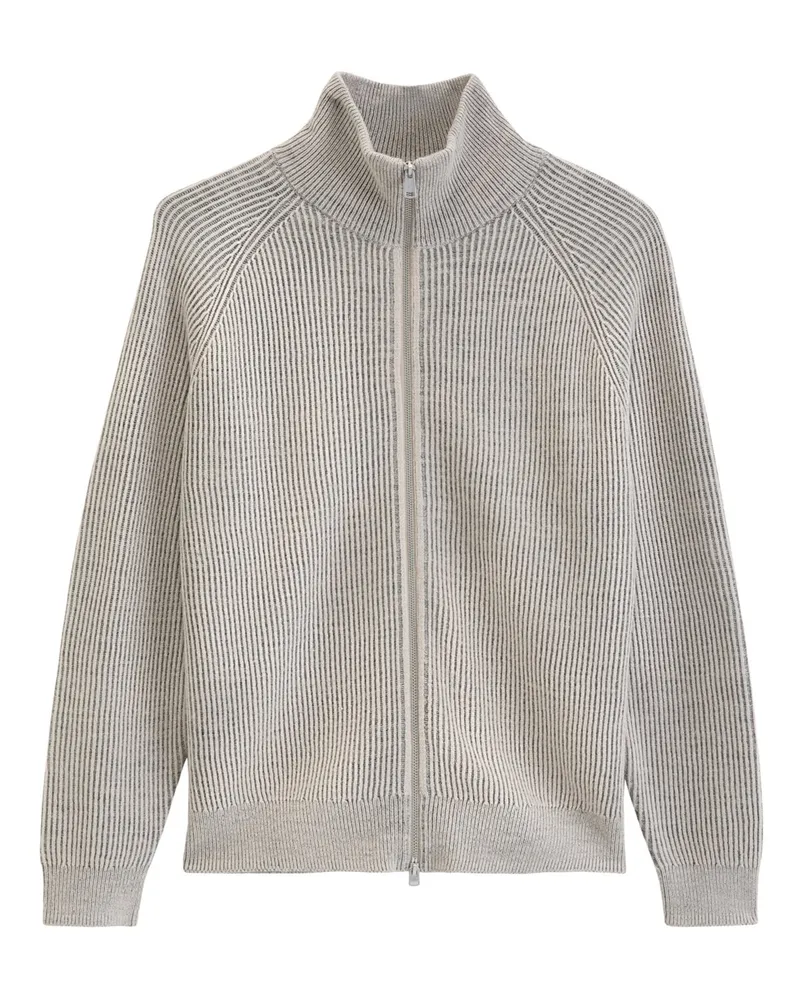 Marc O'Polo Strickjacke aus einem gerippten Woll-Mix in Beige