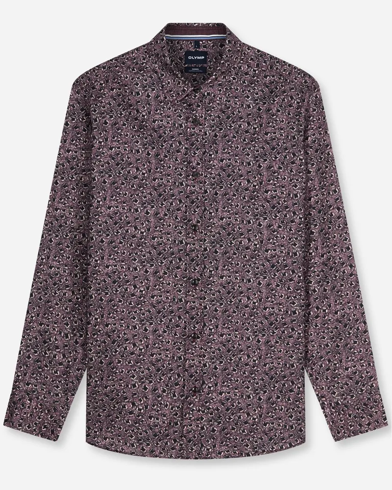 Olymp Casual, Regular FIt, Flanellhemd mit Print und Lyocell in Bordeaux