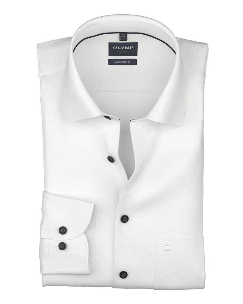 Olymp Luxor, Modern Fit, Bügelfreies Baumwollhemd mit Struktur und Brusttasche in Weiß