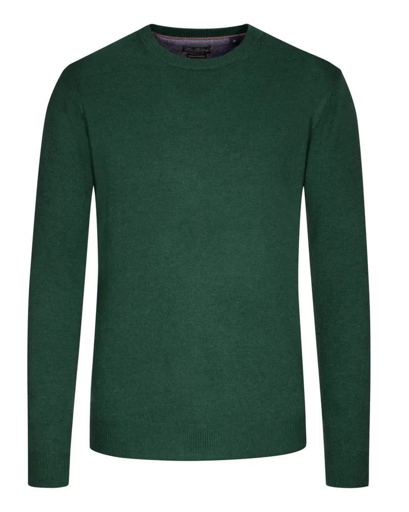 Tom Rusborg Softer Pullover aus Merinowolle und Kaschmir mit O-Neck in Dunkelgrün