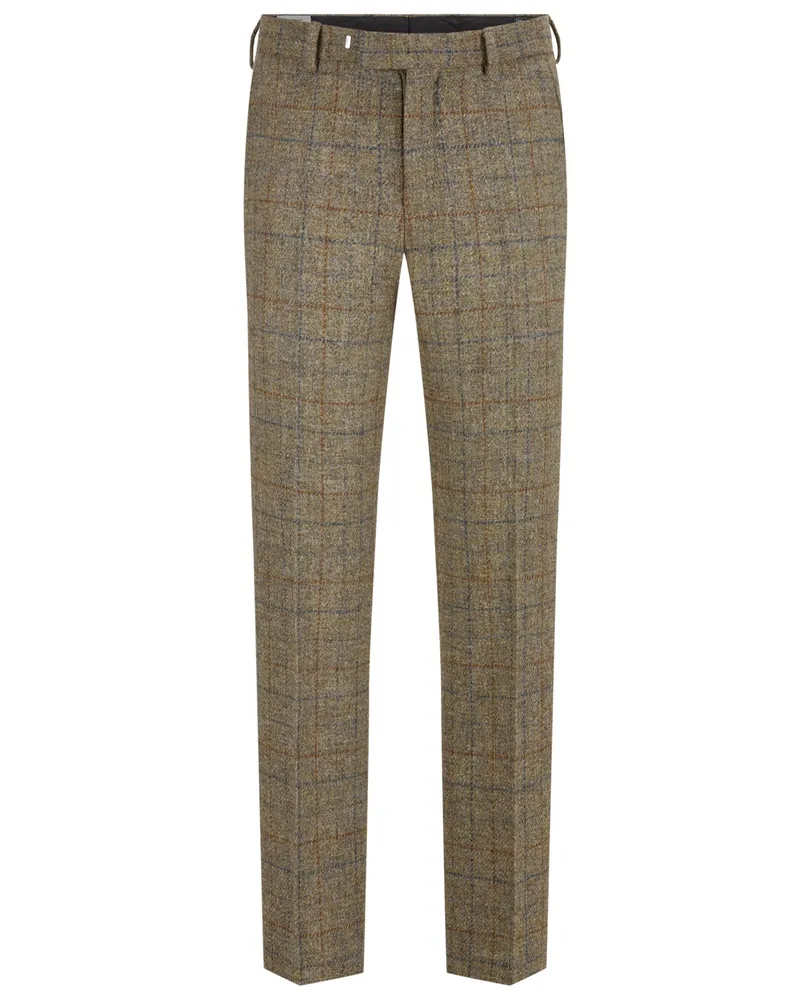 Wellington of Bilmore Harris Tweed Hose aus Schurwolle mit Fensterkaromuster, Regular Fit in Beige