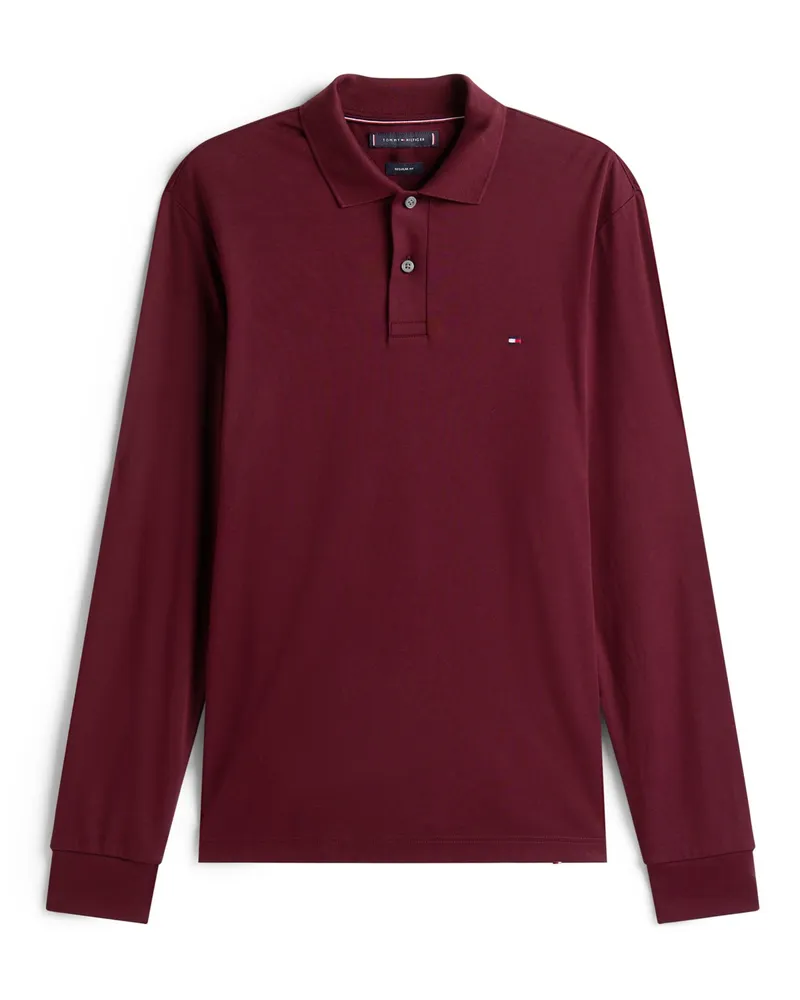 Tommy Hilfiger Langarm-Poloshirt in melierter Jersey-Qualität, Regular Fit in Bordeaux