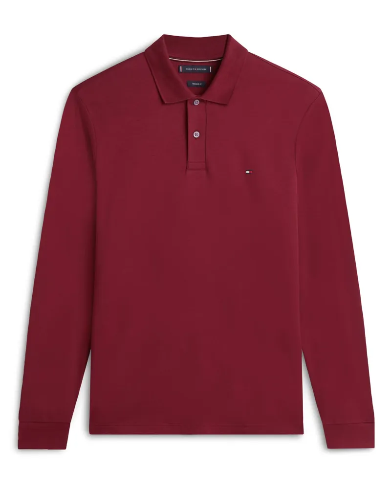 Tommy Hilfiger Langarm-Poloshirt in melierter Jersey-Qualität, Regular Fit in Bordeaux