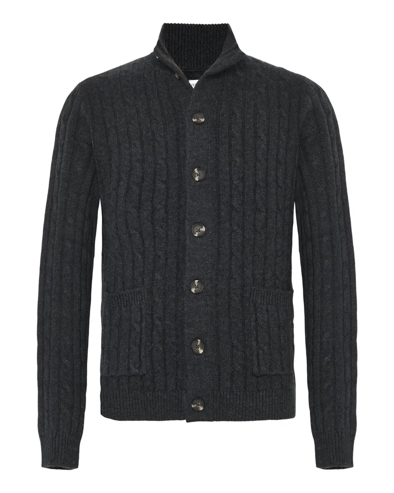 Tom Rusborg Kaschmir-Strickjacke mit Zopfmuster in Anthrazit