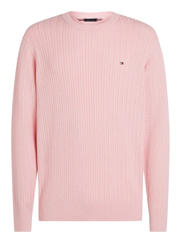 Tommy Hilfiger Pullover aus Baumwolle mit Fischgrät Strick-Muster Rosenrot