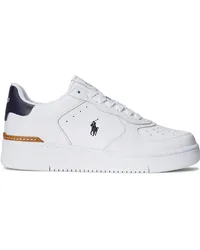 Ralph Lauren Teilperforierter Sneaker aus Leder mit Poloreiter-Prägung Weiß