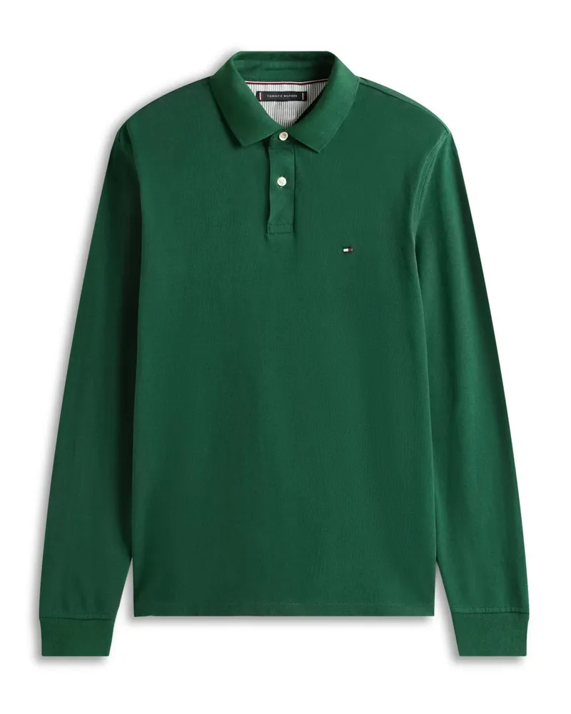 Tommy Hilfiger Langarm-Poloshirt aus Baumwoll-Piqué, Regular Fit in Grün