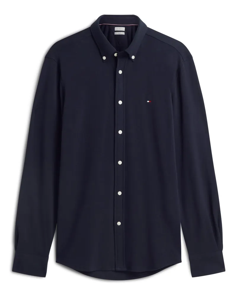 Tommy Hilfiger Unifarbenes Hemd aus elastischem Baumwoll-Piqué, Slim Fit in Marine