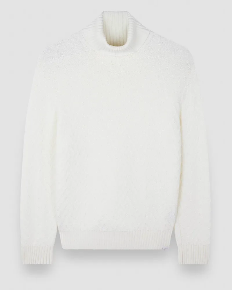 Paul & Shark Rollkragenpullover aus Schurwolle im Zickzack-Muster in Offwhite