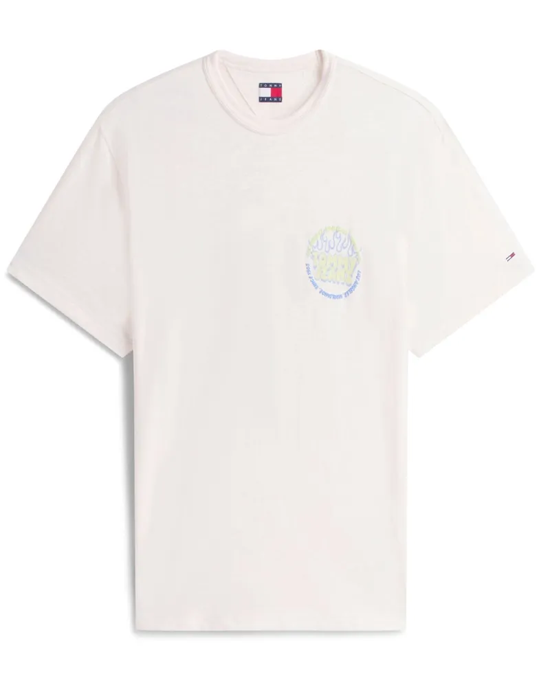 Tommy Hilfiger Strickshirt aus Baumwolle mit gummiertem Label-Print in Weiß