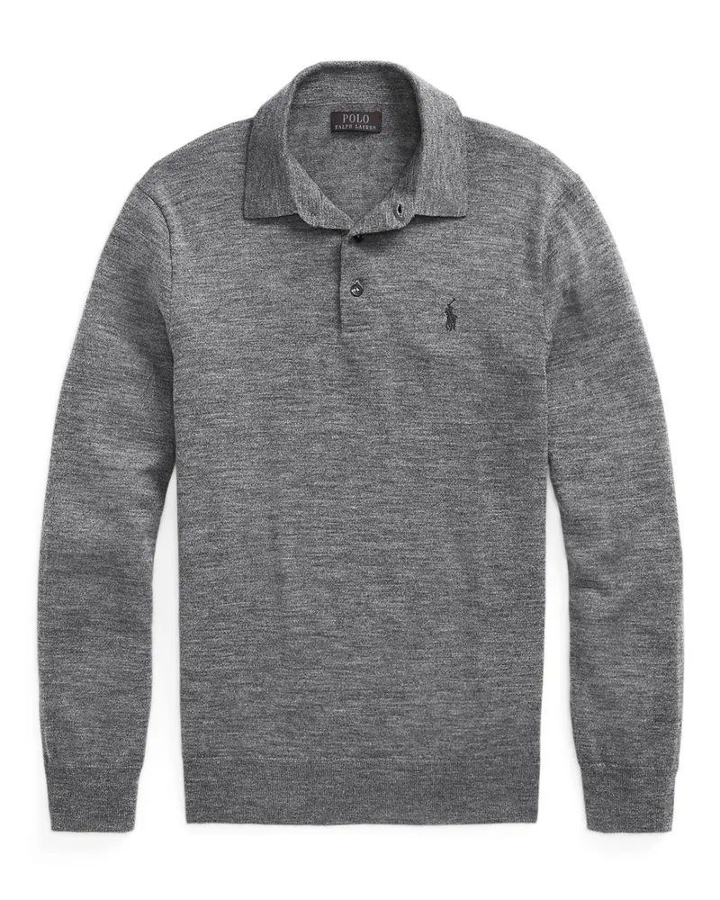 Ralph Lauren Langarm-Poloshirt aus waschbarer Merinowolle in Grau
