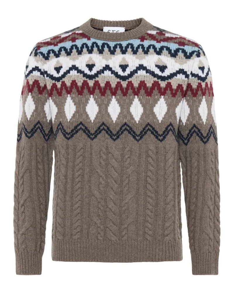 FTC Cashmere Softer Rundhalspullover aus Kaschmirpullover mit Norwergermotiv in Multicolor