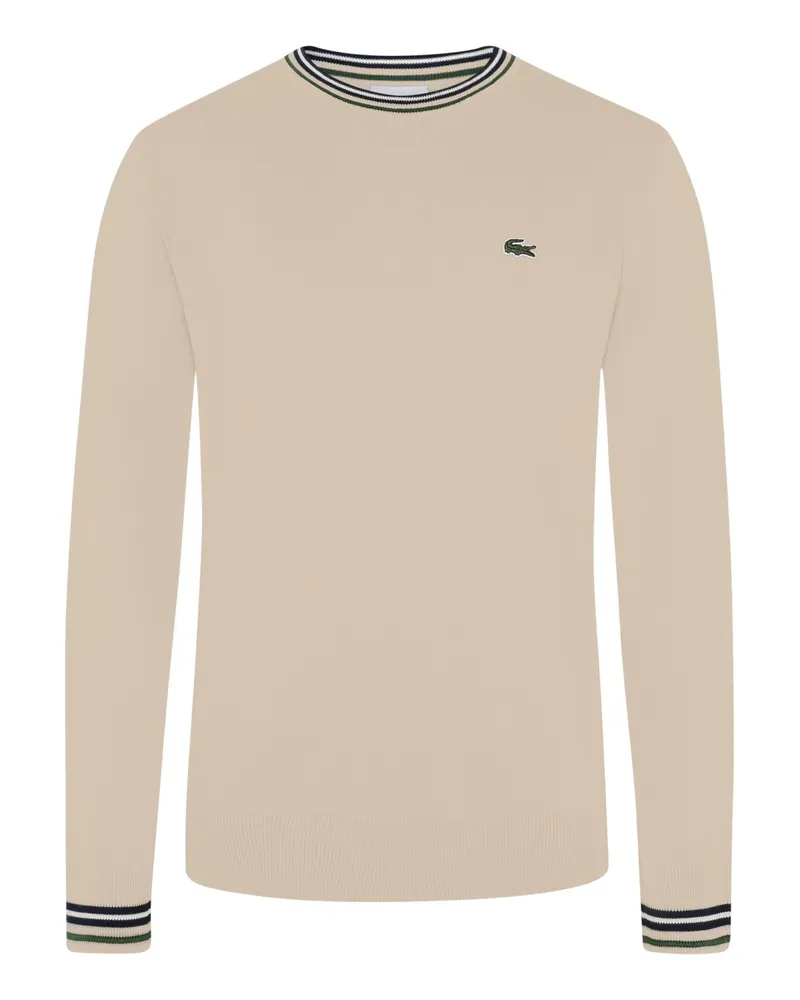 Lacoste Pullover mit O-Neck und kleiner Logo-Stickerei in Beige