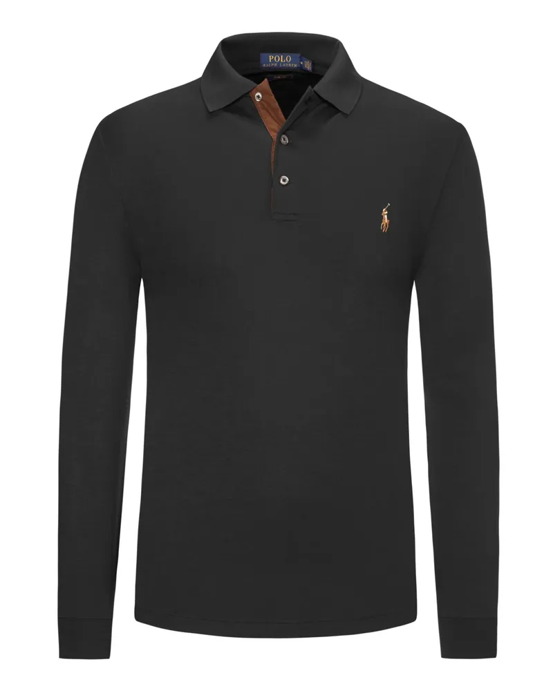 Ralph Lauren Langarm-Poloshirt in Jersey-Qualität, Custom Slim Fit in Schwarz