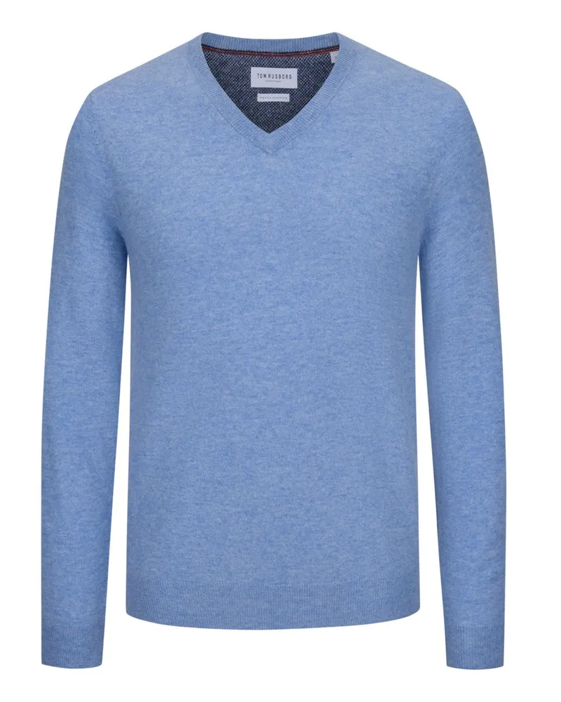 Tom Rusborg Leichterr Pullover aus Merinowolle und Kaschmir mit V-Ausschnitt in Hellblau