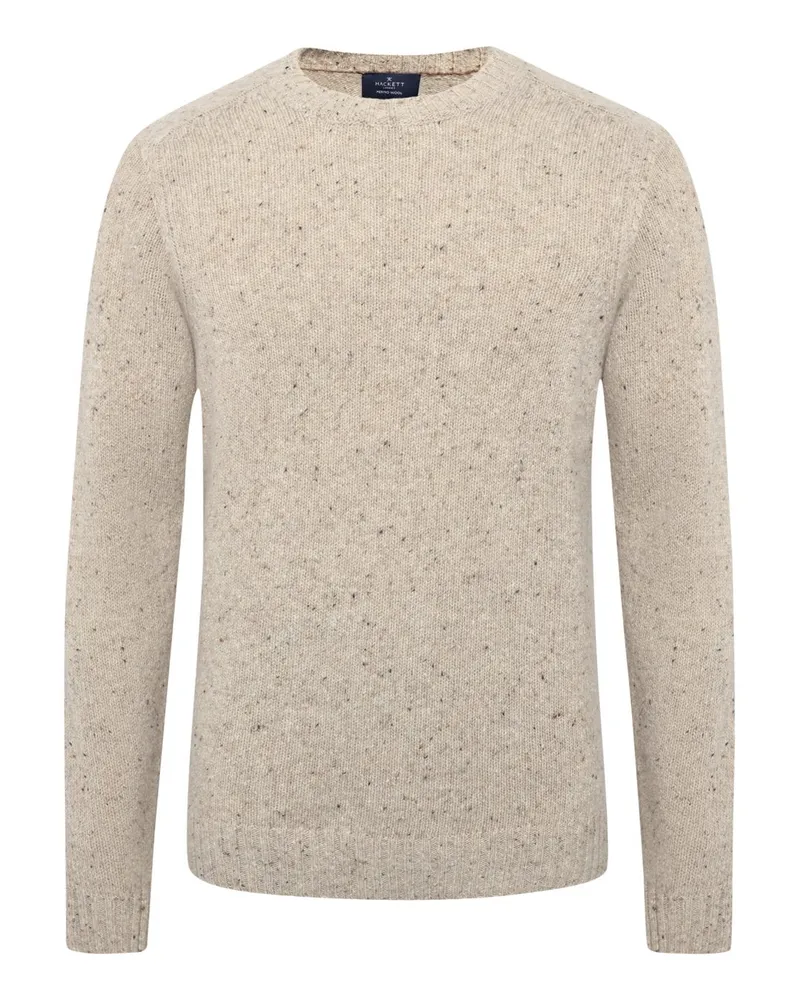 Hackett Softer Rundhalspullover aus Merinowolle in Donegal-Strickmuster in Beige