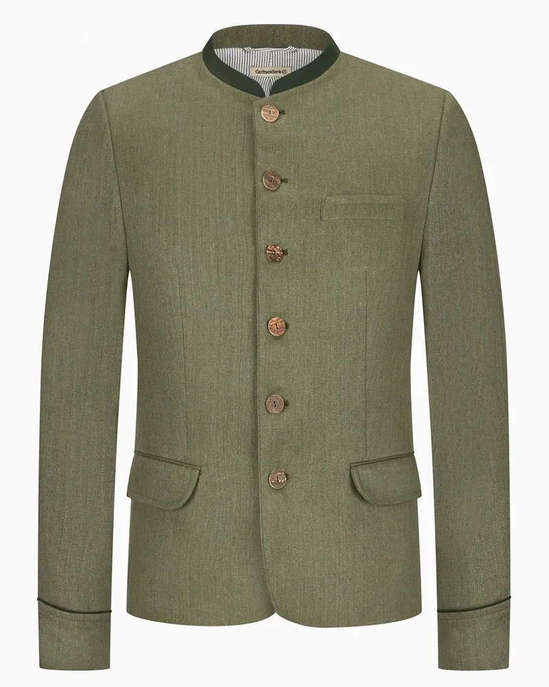 Gottseidank Trachtenjanker aus Leinen und Baumwolle mit Fischgrät-Muster in Oliv