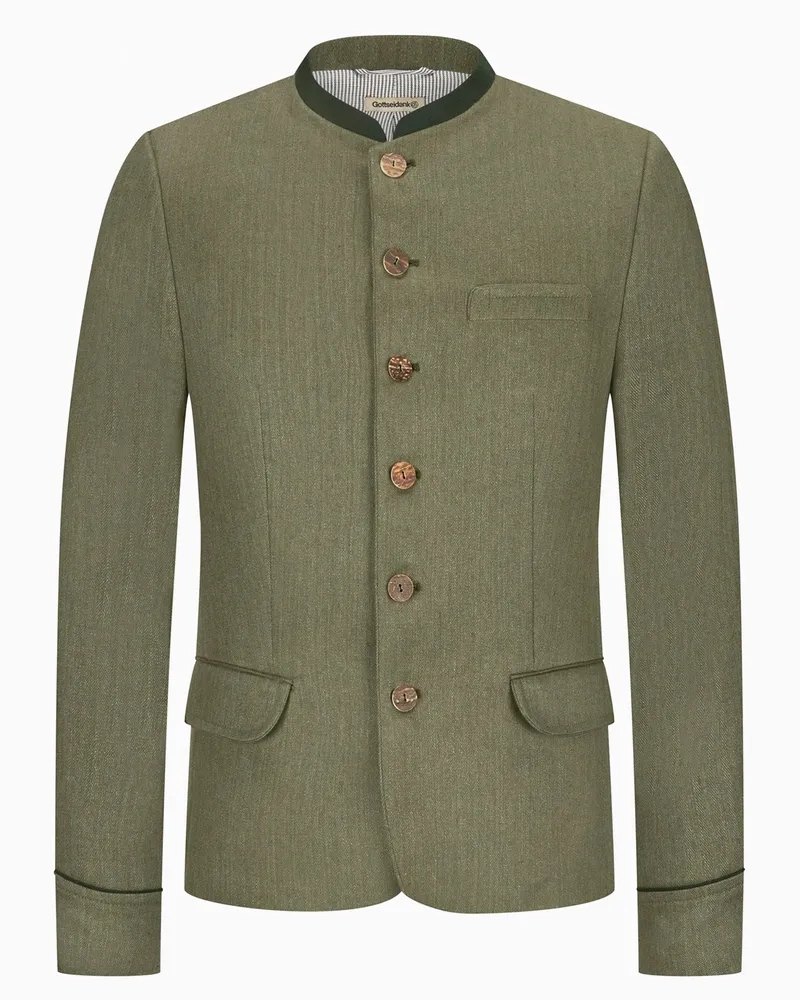 Gottseidank Trachtenjanker aus Leinen und Baumwolle mit Fischgrät-Muster in Oliv