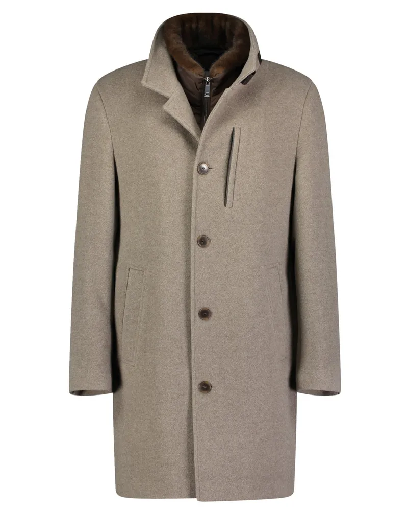 Roy Robson Wattierter Wollmantel mit Kaschmiranteil und Steppblende in Beige